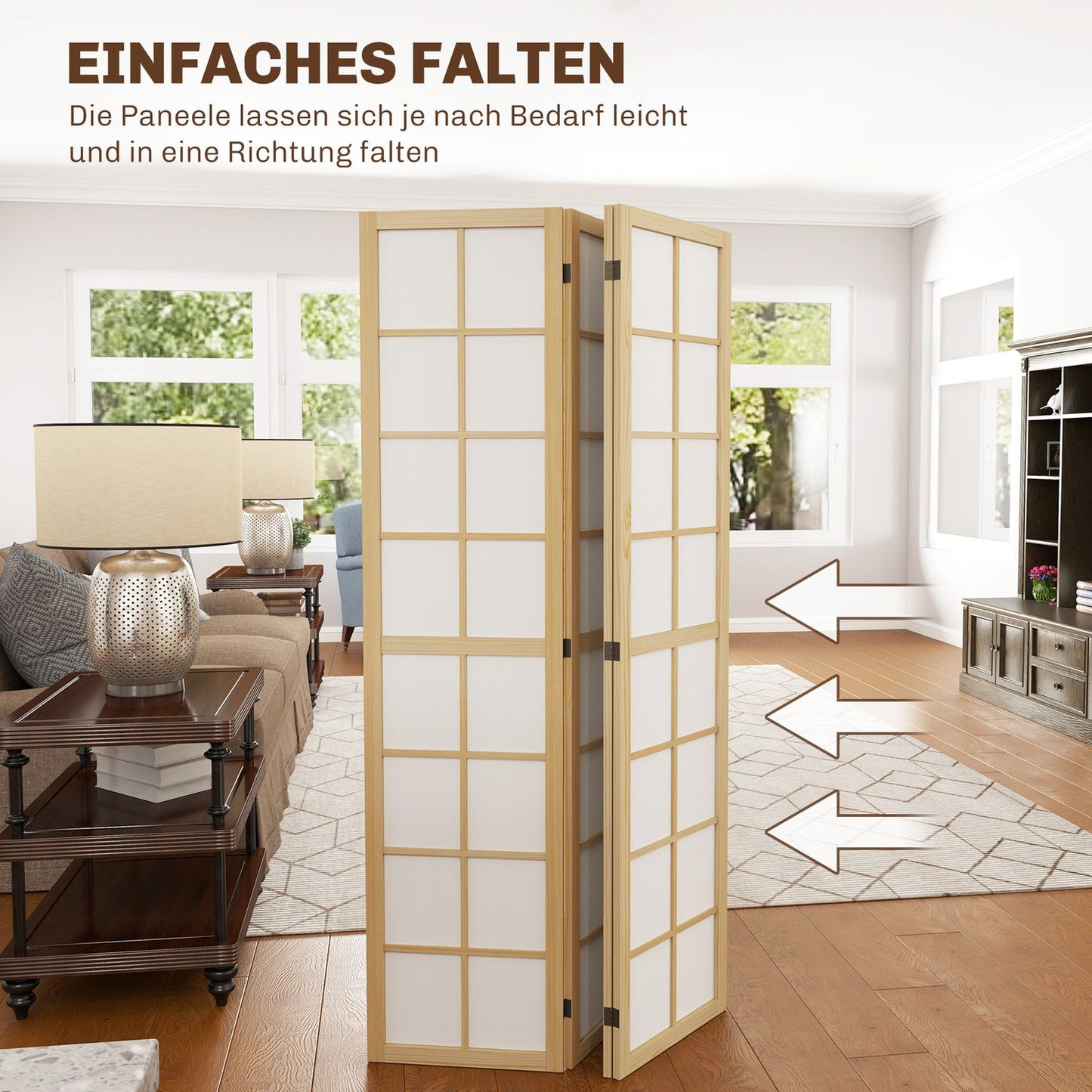 Foldable Room Divider Privacy Screen, Natural - 160x170 cm