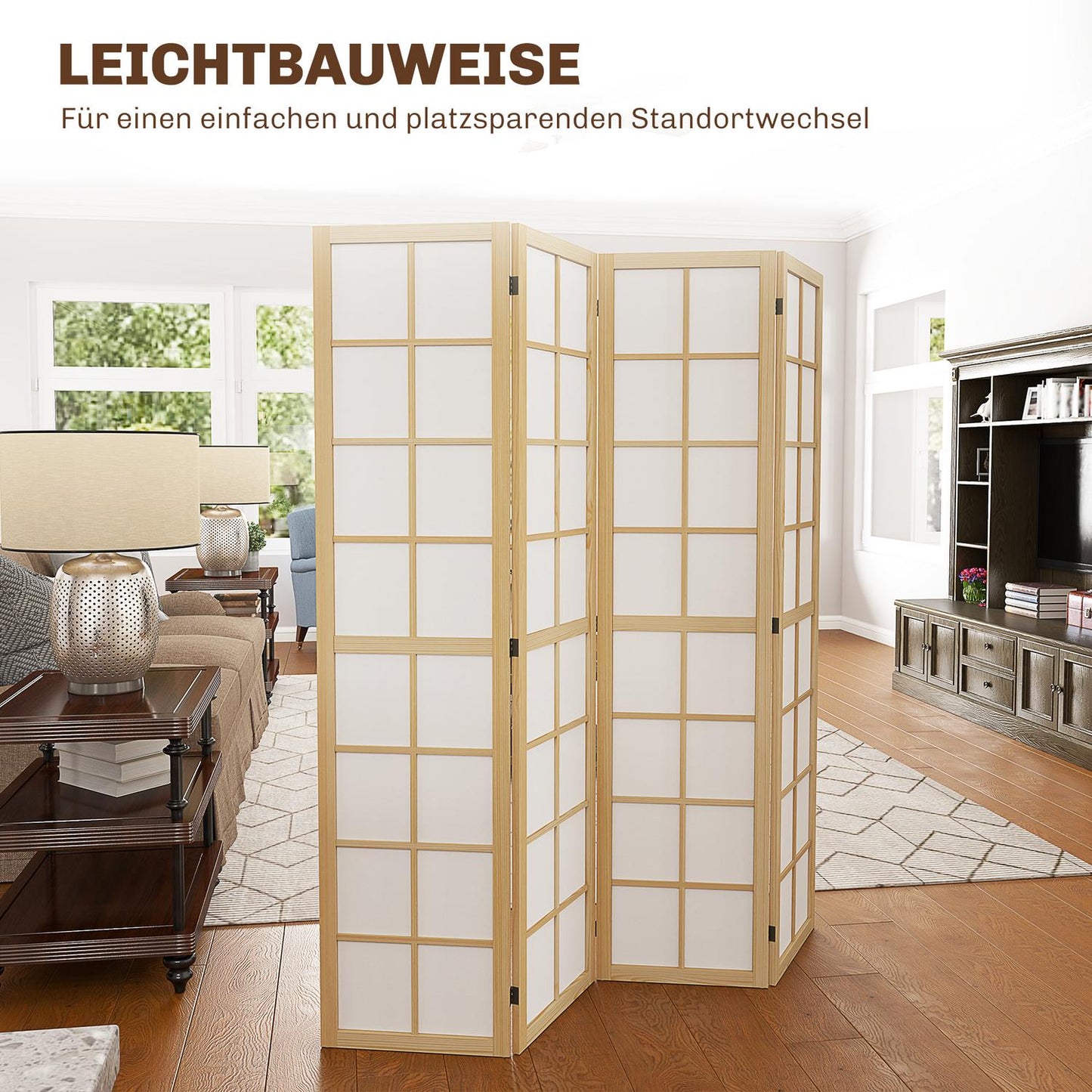 Foldable Room Divider Privacy Screen, Natural - 160x170 cm