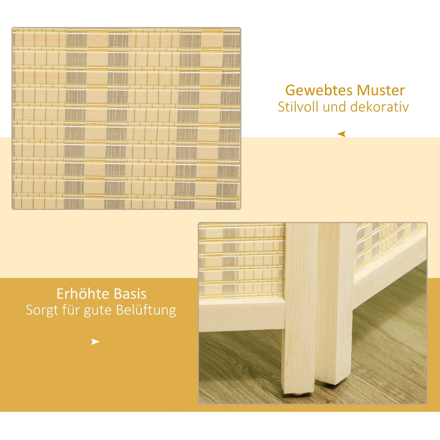 Bamboo room divider, foldable privacy screen, natural 180x180 cm