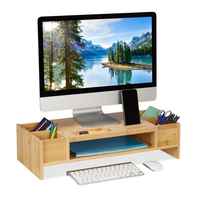 Screen stand and desk storage
