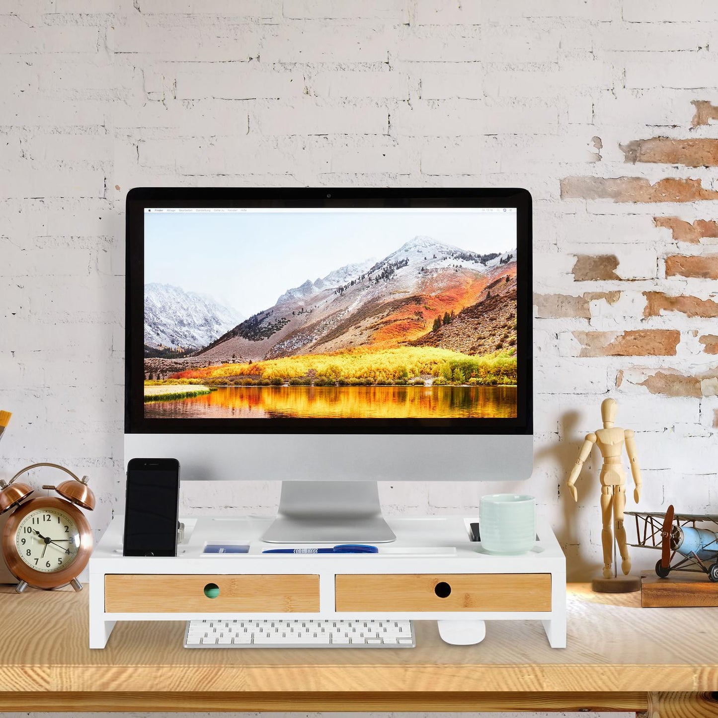 Screen stand and desk storage
