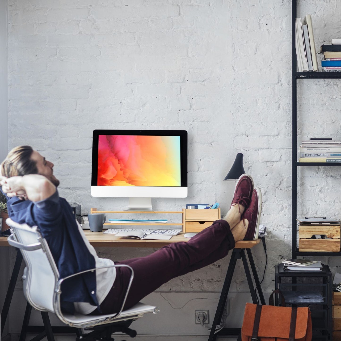 Screen stand and desk storage