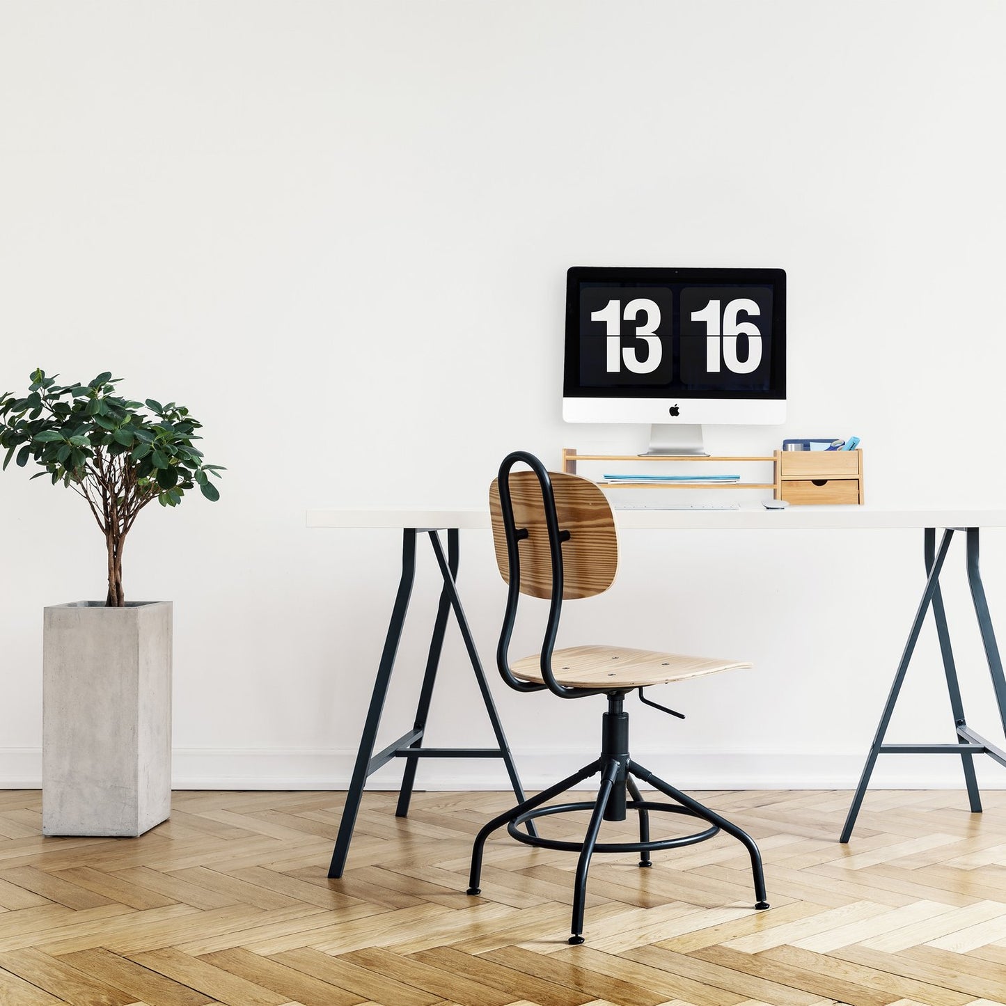 Screen stand and desk storage