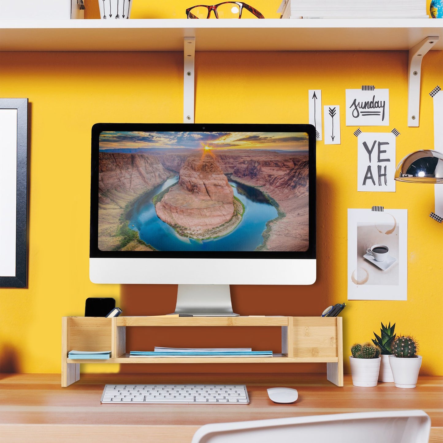 Screen stand and desk storage