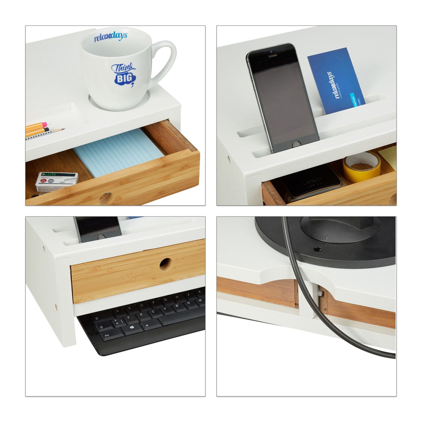 Screen stand with 2 drawers in white