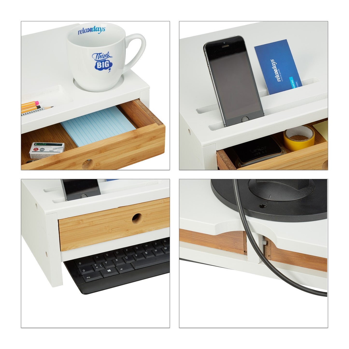 Screen stand with 2 drawers in white