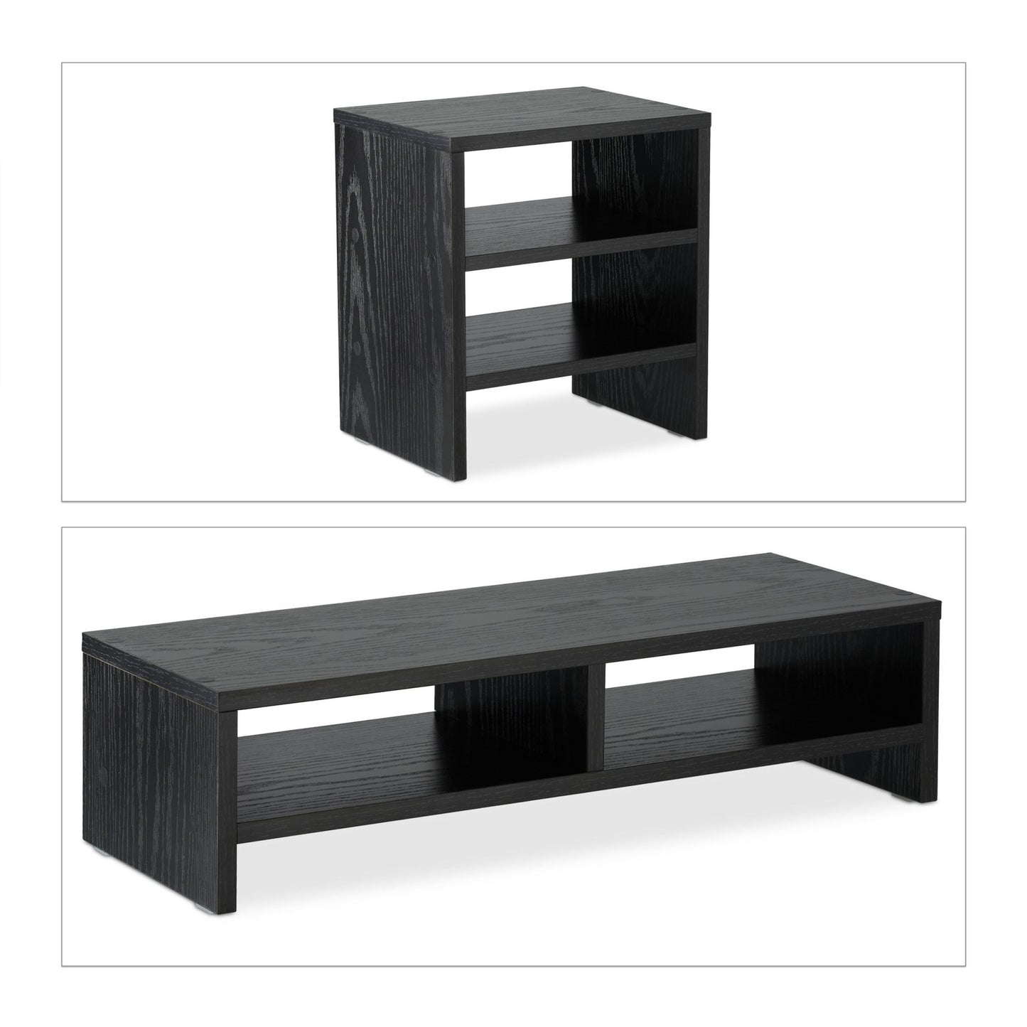 Screen stand with shelves