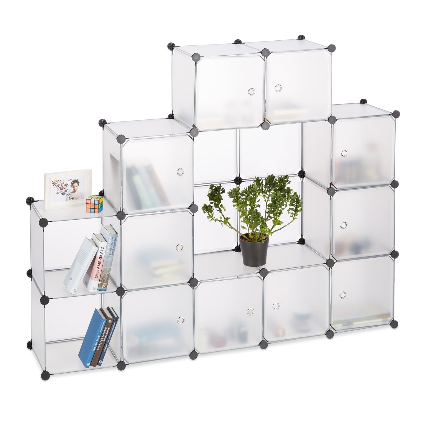 Screwless plastic shelf with 16 compartments