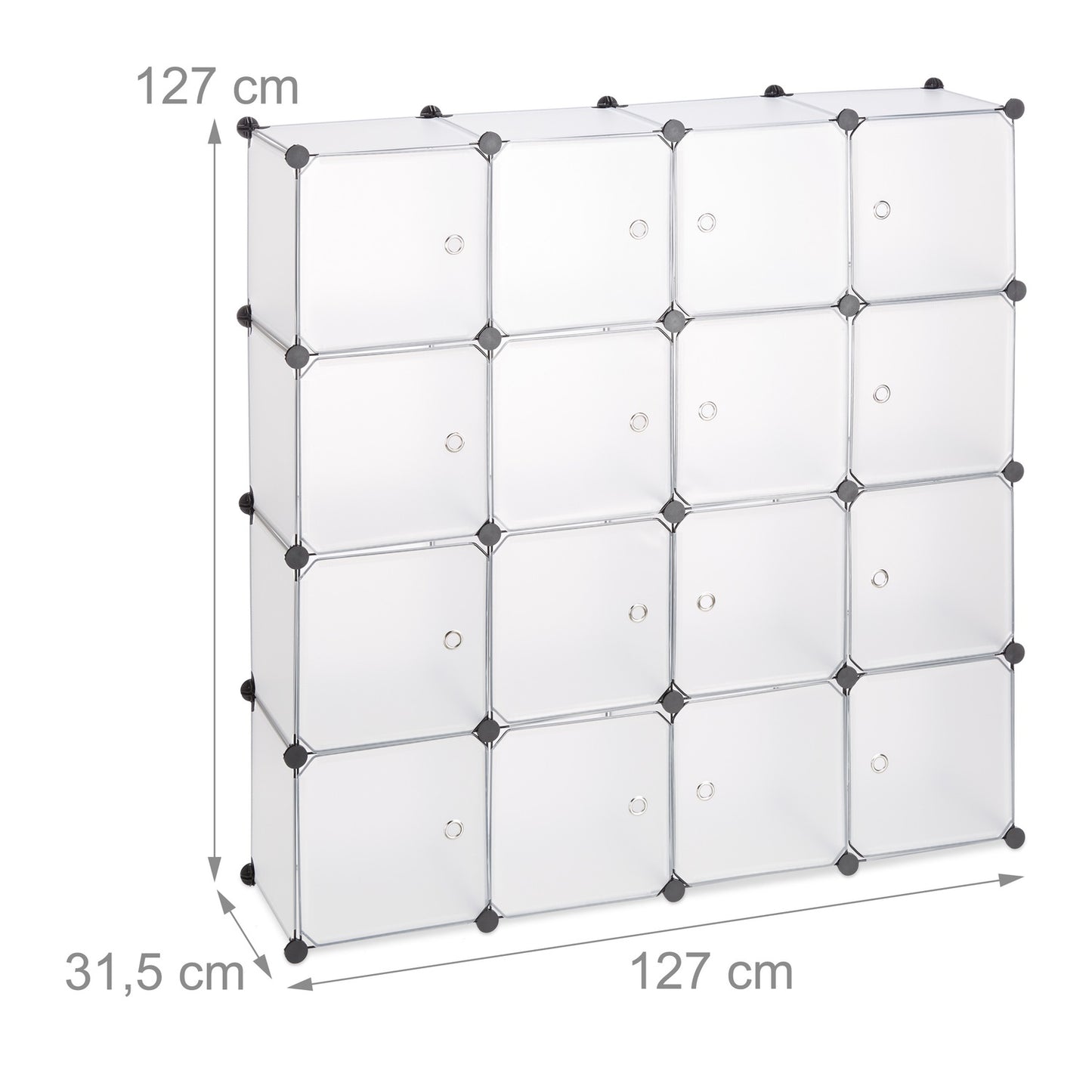 Screwless plastic shelf with 16 compartments