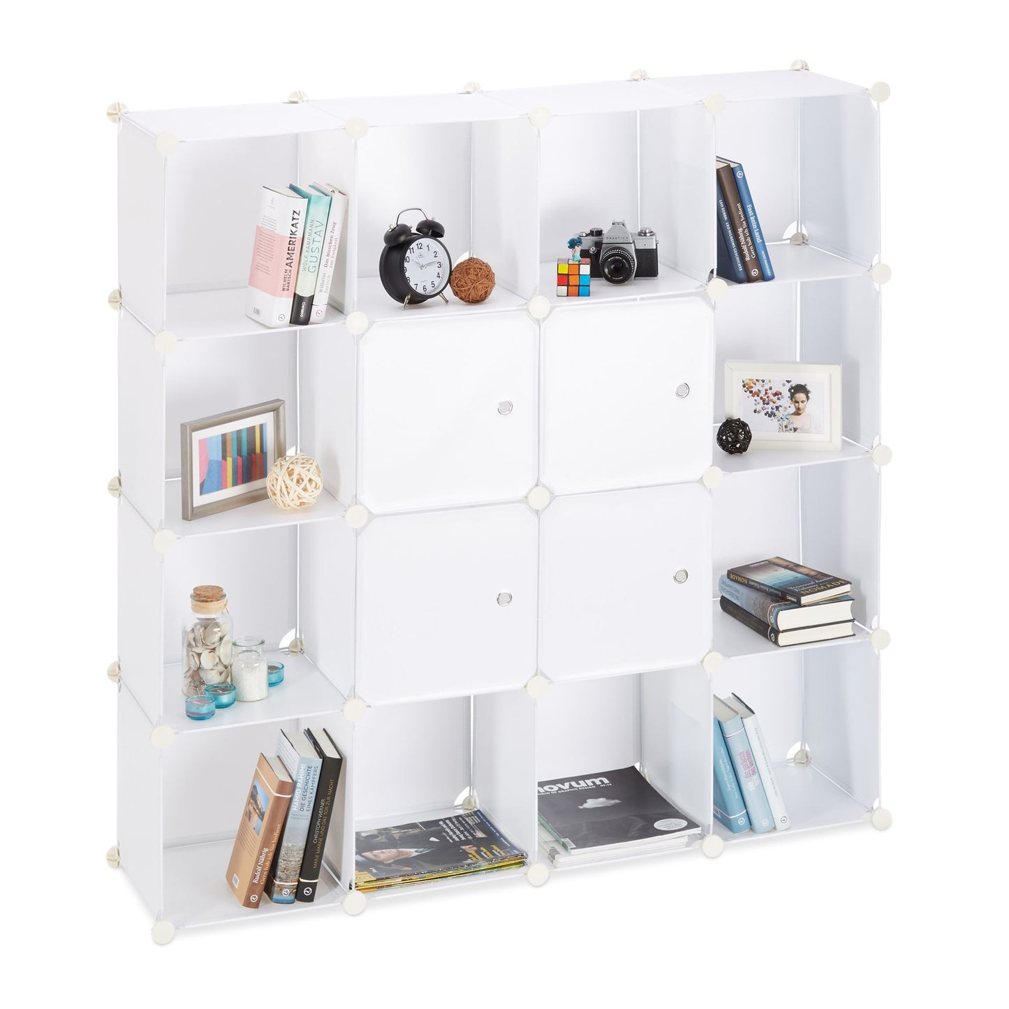 Screwless plastic shelf with 16 compartments
