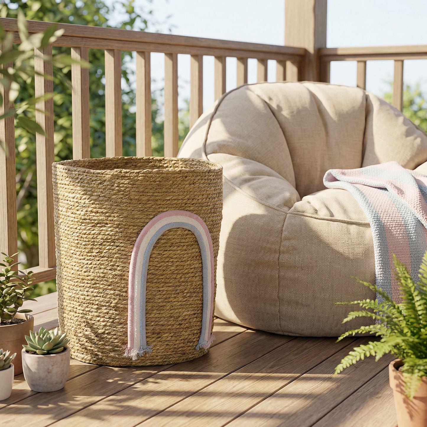 Seagrass Storage Basket, 24.7L, Rainbow Design