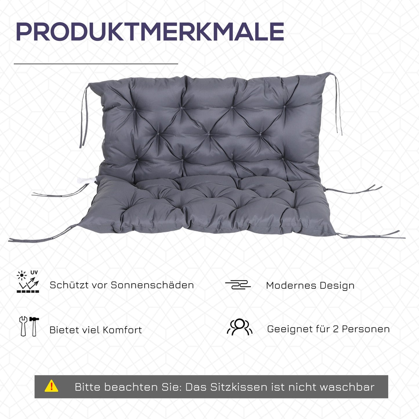 Garden bench seat cushion, 100x98x8 cm, dark gray cotton