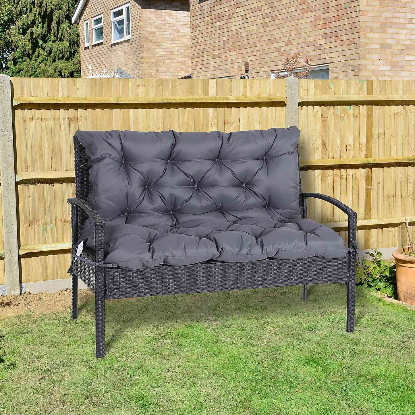 Garden bench seat cushion, 100x98x8 cm, dark gray cotton