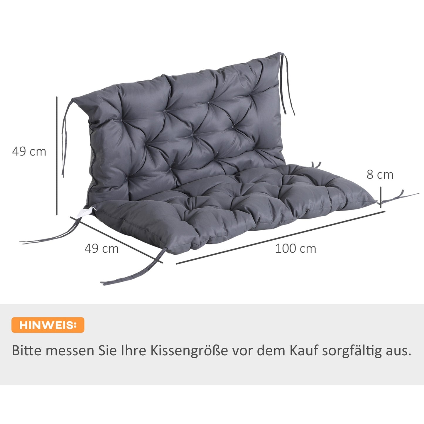 Garden bench seat cushion, 100x98x8 cm, dark gray cotton