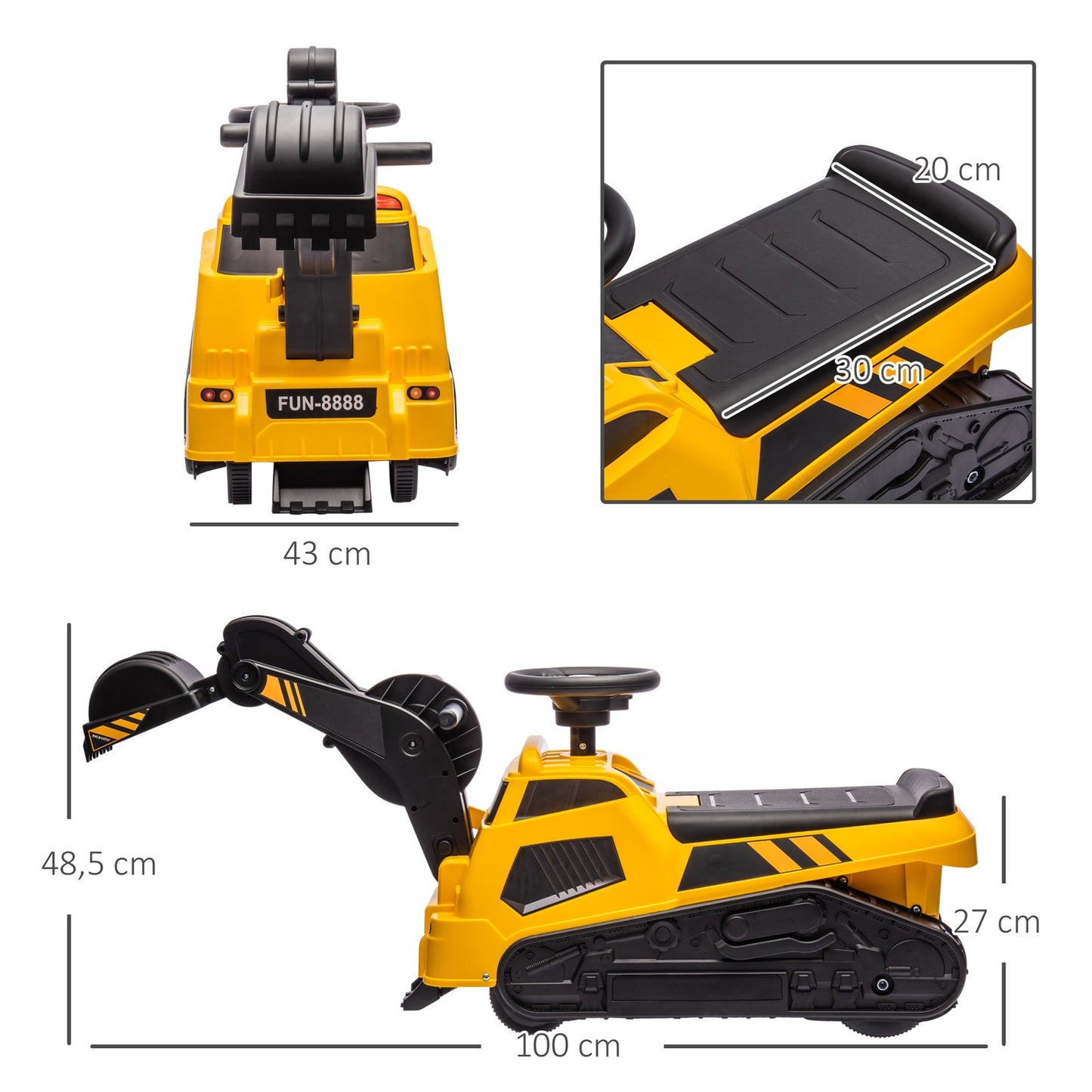 3-in-1 rolling excavator toy with music for ages 1.5-4