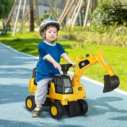 Riding excavator toy with shovel and horn, 12 months+, yellow
