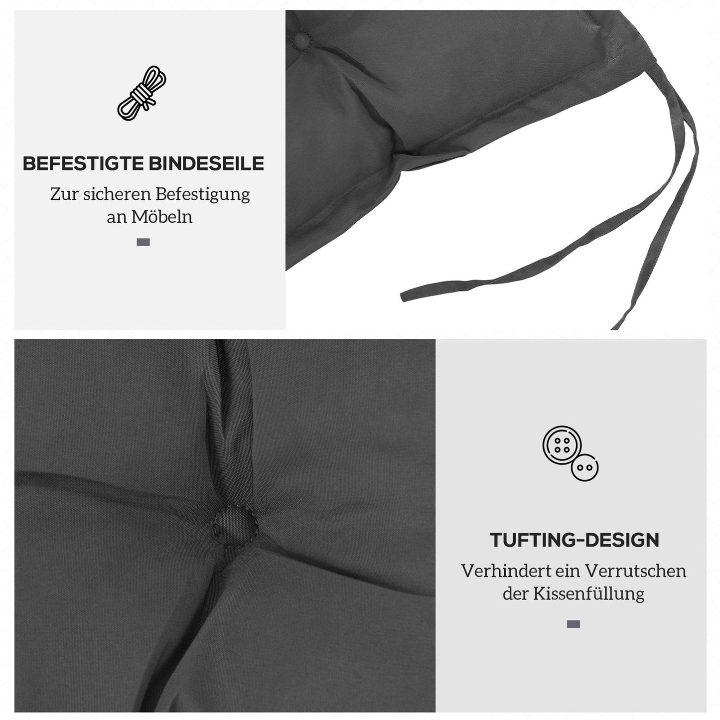Chair cushion with tie, 100x40cm, washable, dark grey
