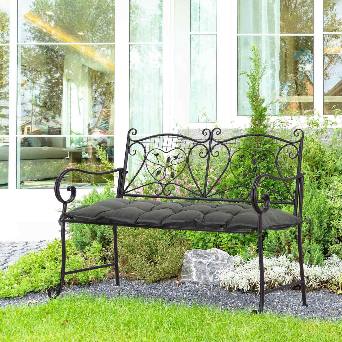 Chair cushion with tie, 100x40cm, washable, dark grey