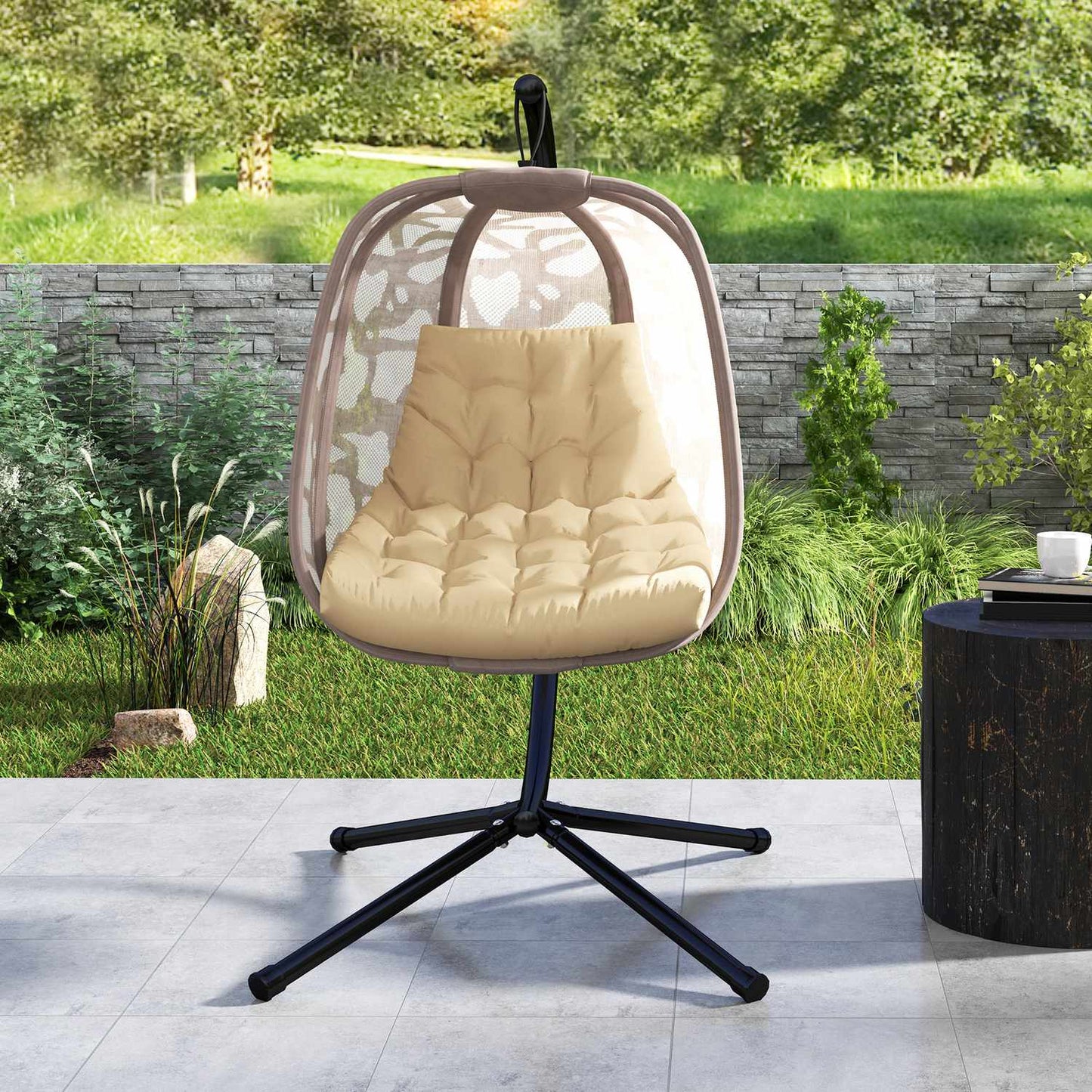 Beige water-repellent chair Seat cushion with backrest