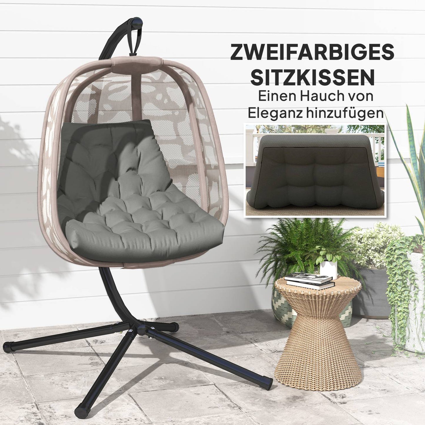 Gray chair cushion with backrest, 120x100 cm, water-repellent