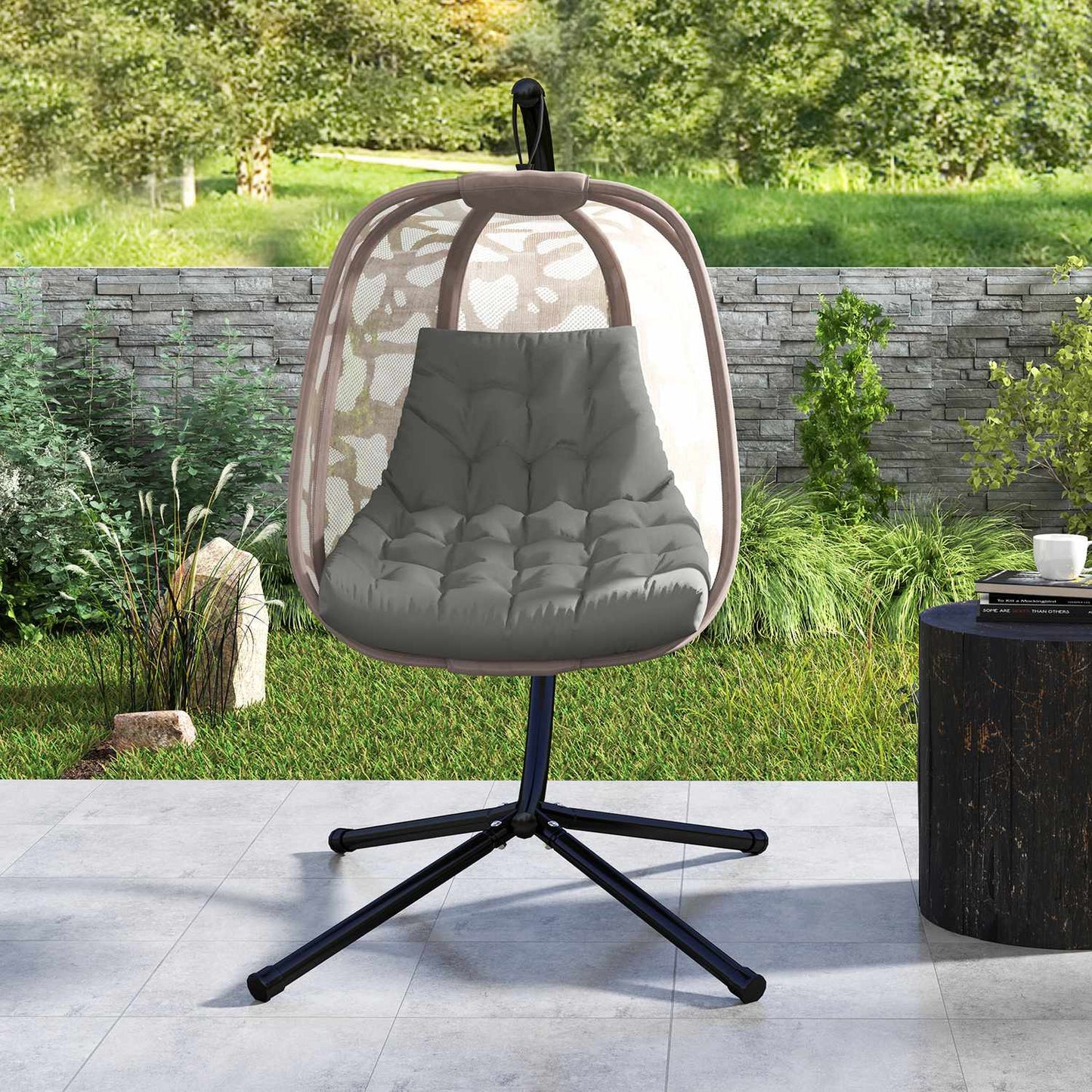 Gray chair cushion with backrest, 120x100 cm, water-repellent