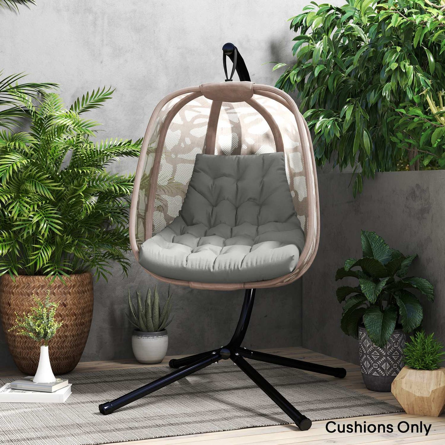 Gray chair cushion with backrest, 120x100 cm, water-repellent