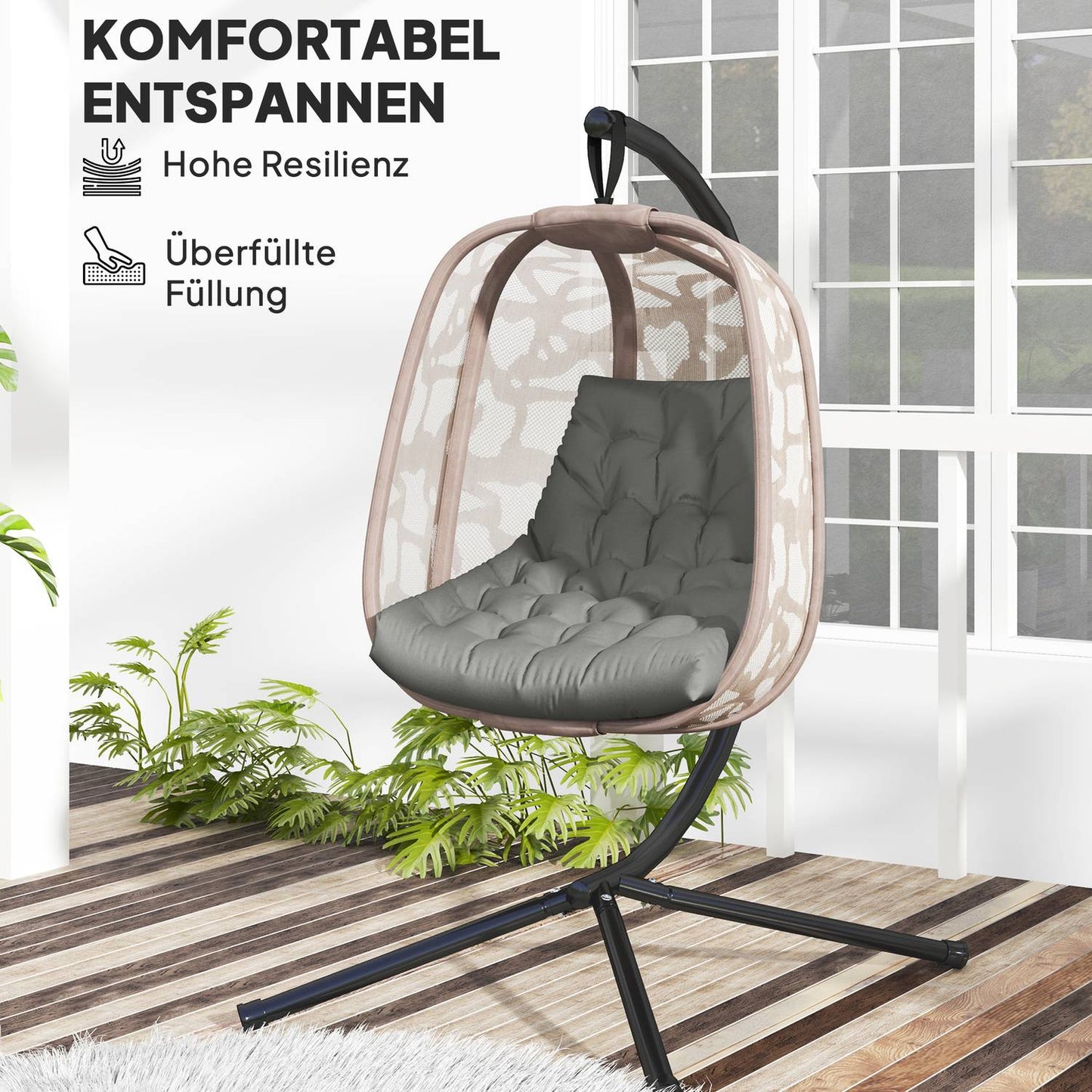 Gray chair cushion with backrest, 120x100 cm, water-repellent