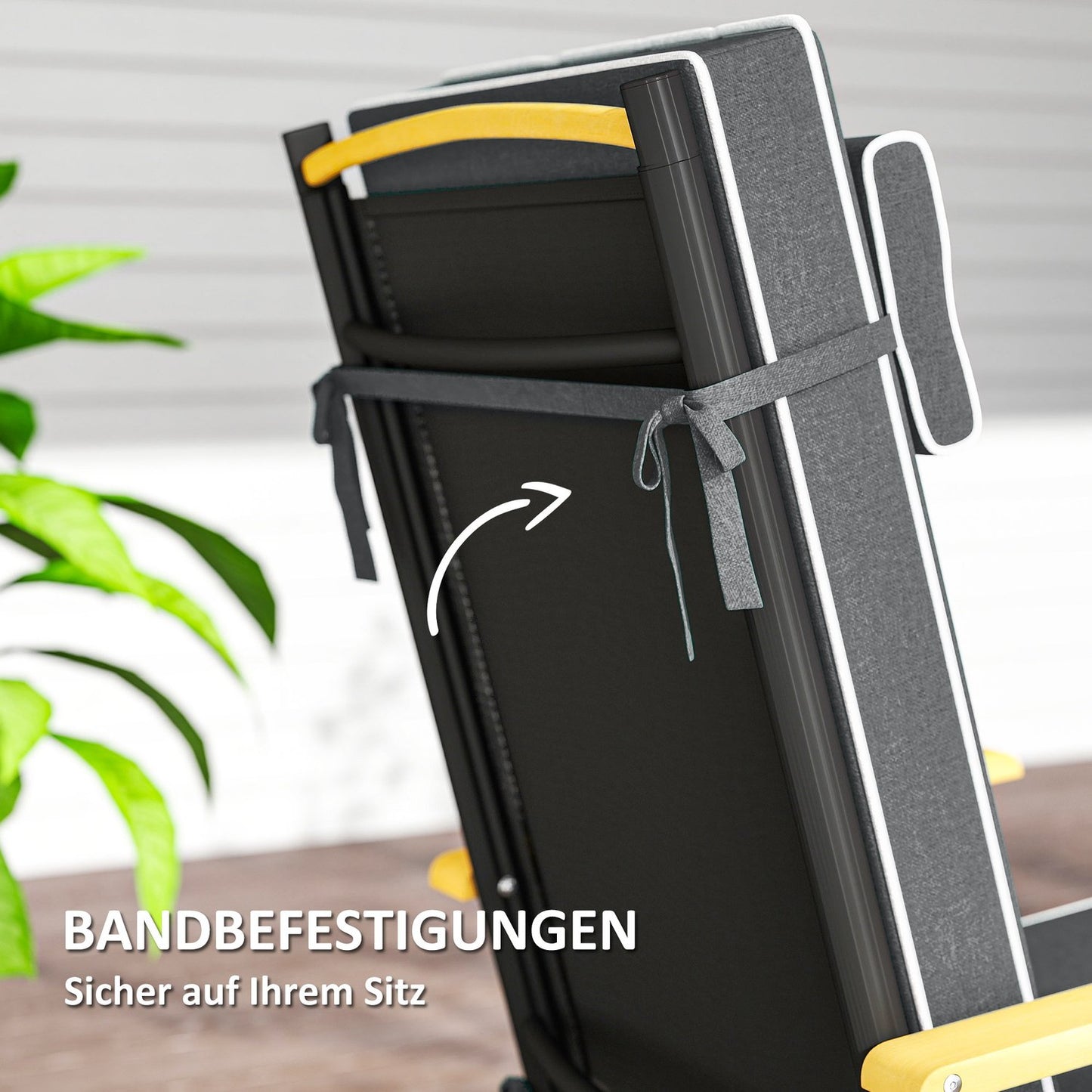 Water-repellent seat cushion with ties, dark grey, 120x47 cm