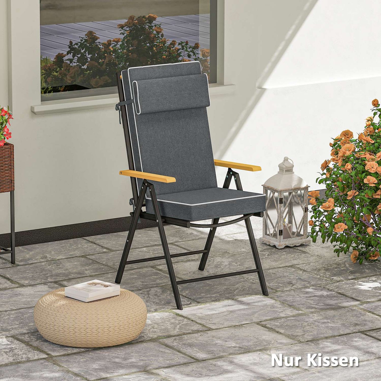 Water-repellent seat cushion with ties, dark grey, 120x47 cm