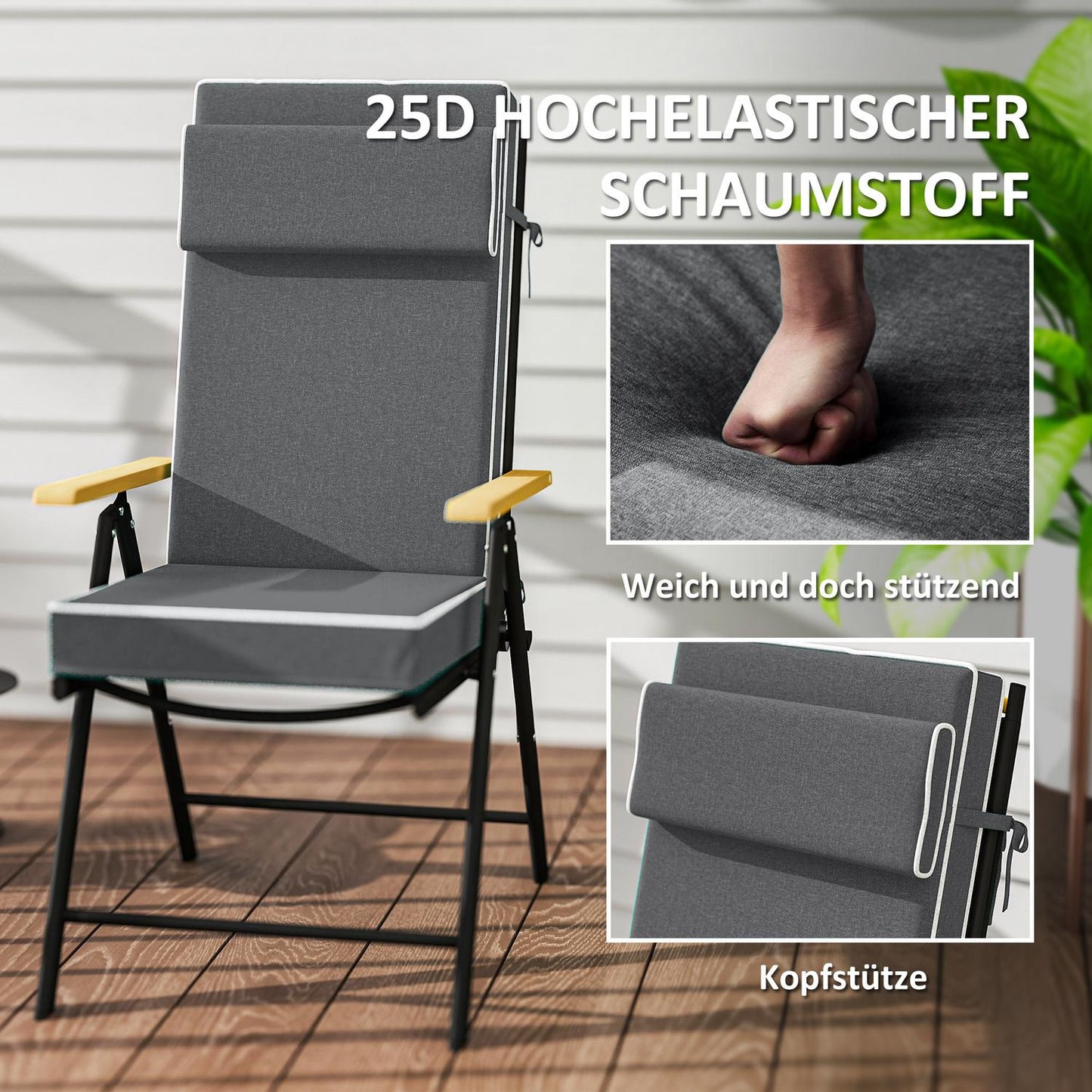 Water-repellent seat cushion with ties, dark grey, 120x47 cm