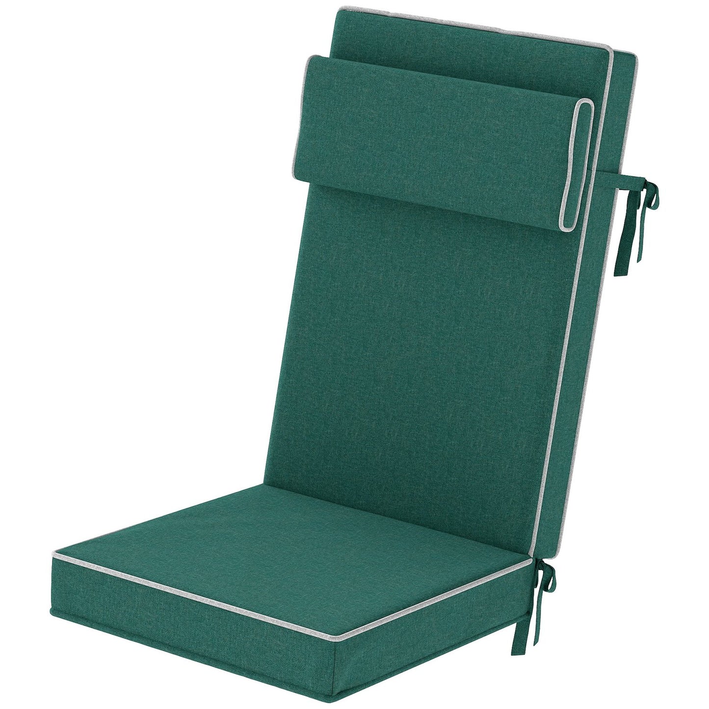 Water-repellent green seat cushion with ties - 120x47x9.5 cm