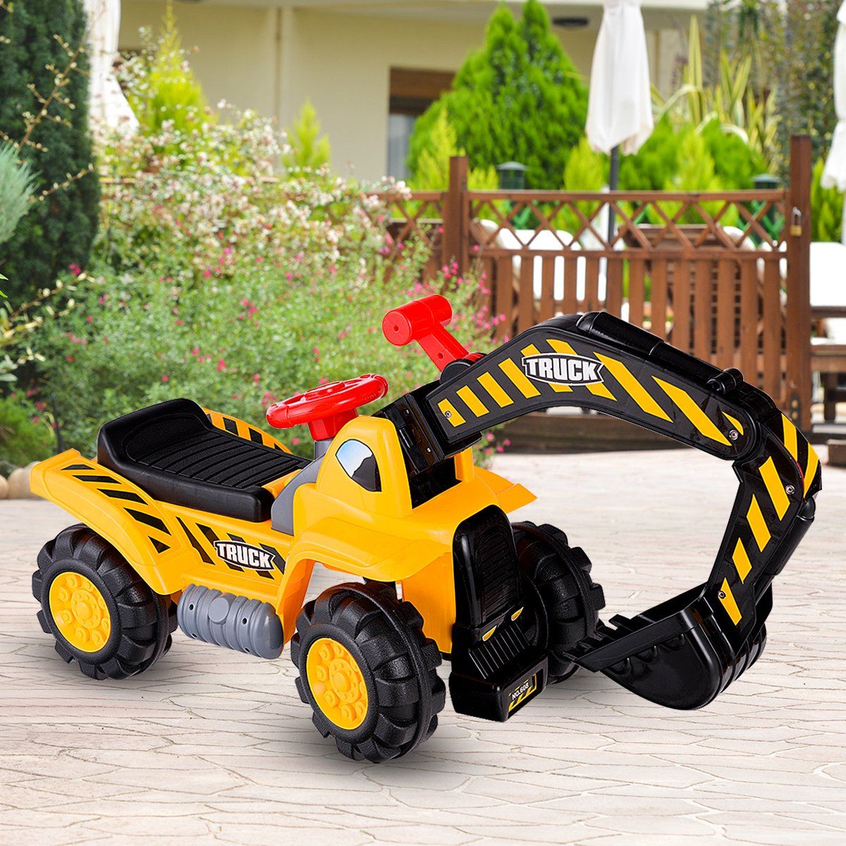 Seat excavator with built-in storage compartment & 3 stones & helmet children's excavator sand excavator ride-on yellow