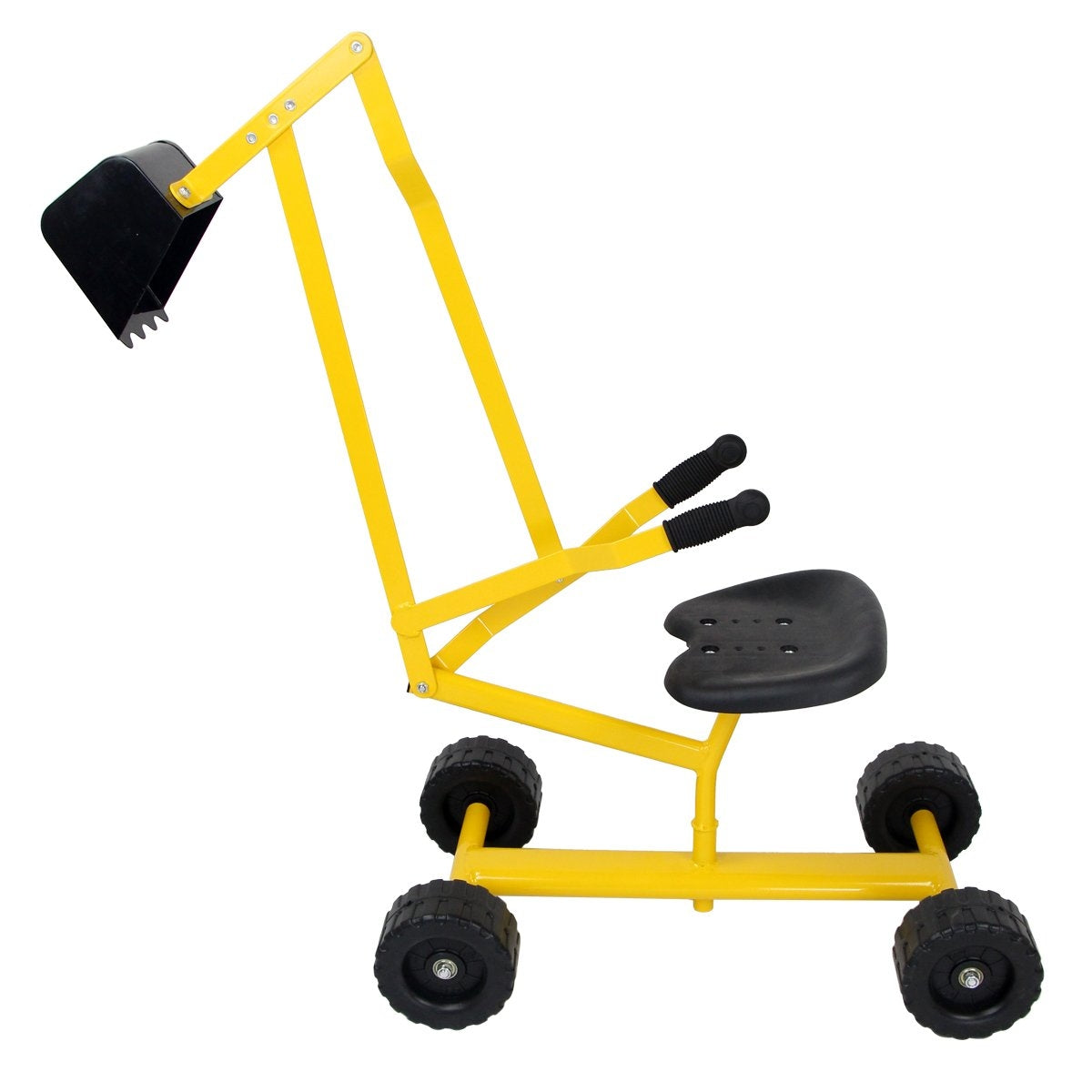 Seat excavator with shovel, children's excavator made of metal, sand excavator for sitting on for children from 3 years. Yellow