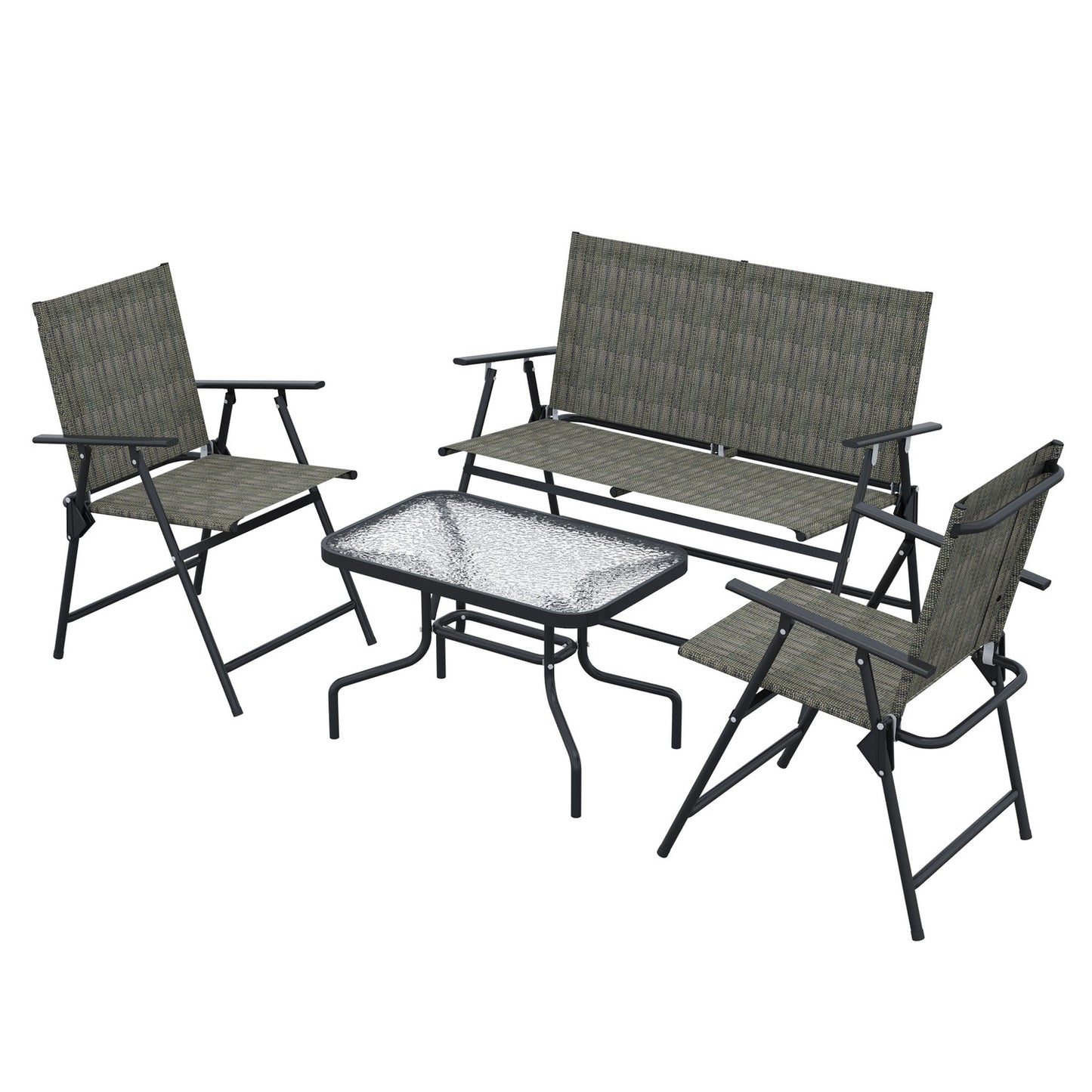 4-piece folding metal garden furniture set, brown
