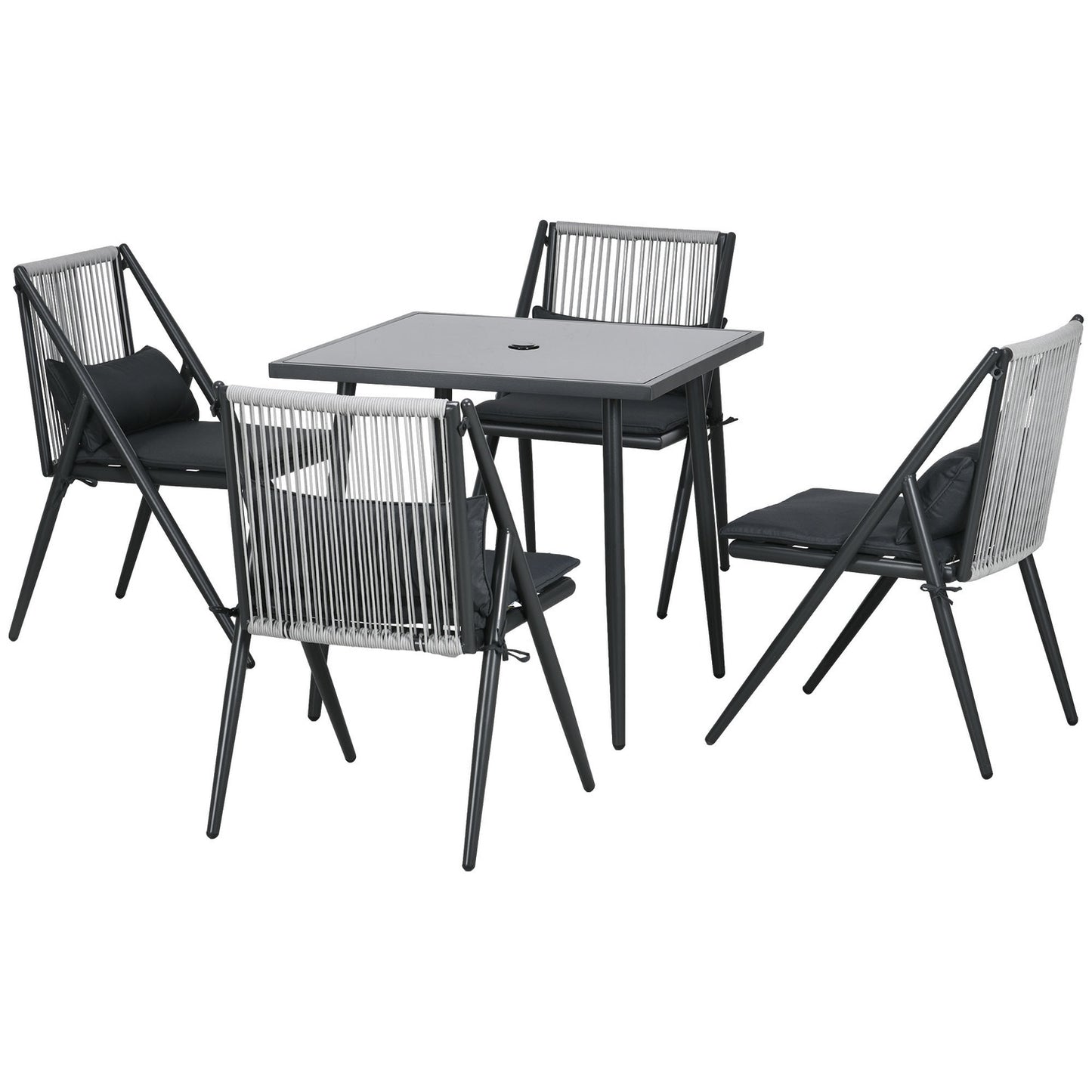 5-part dark gray patio, table and chairs, umbrella hole