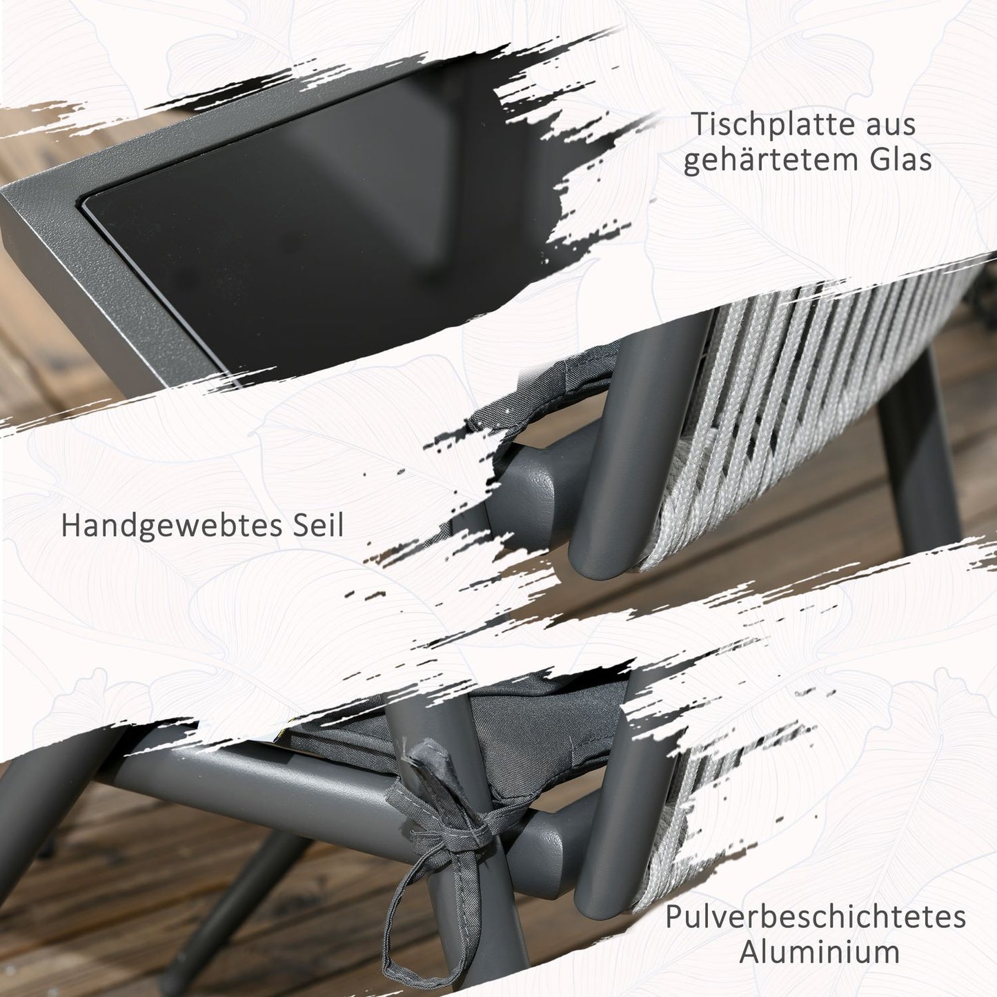 5-part dark gray patio, table and chairs, umbrella hole