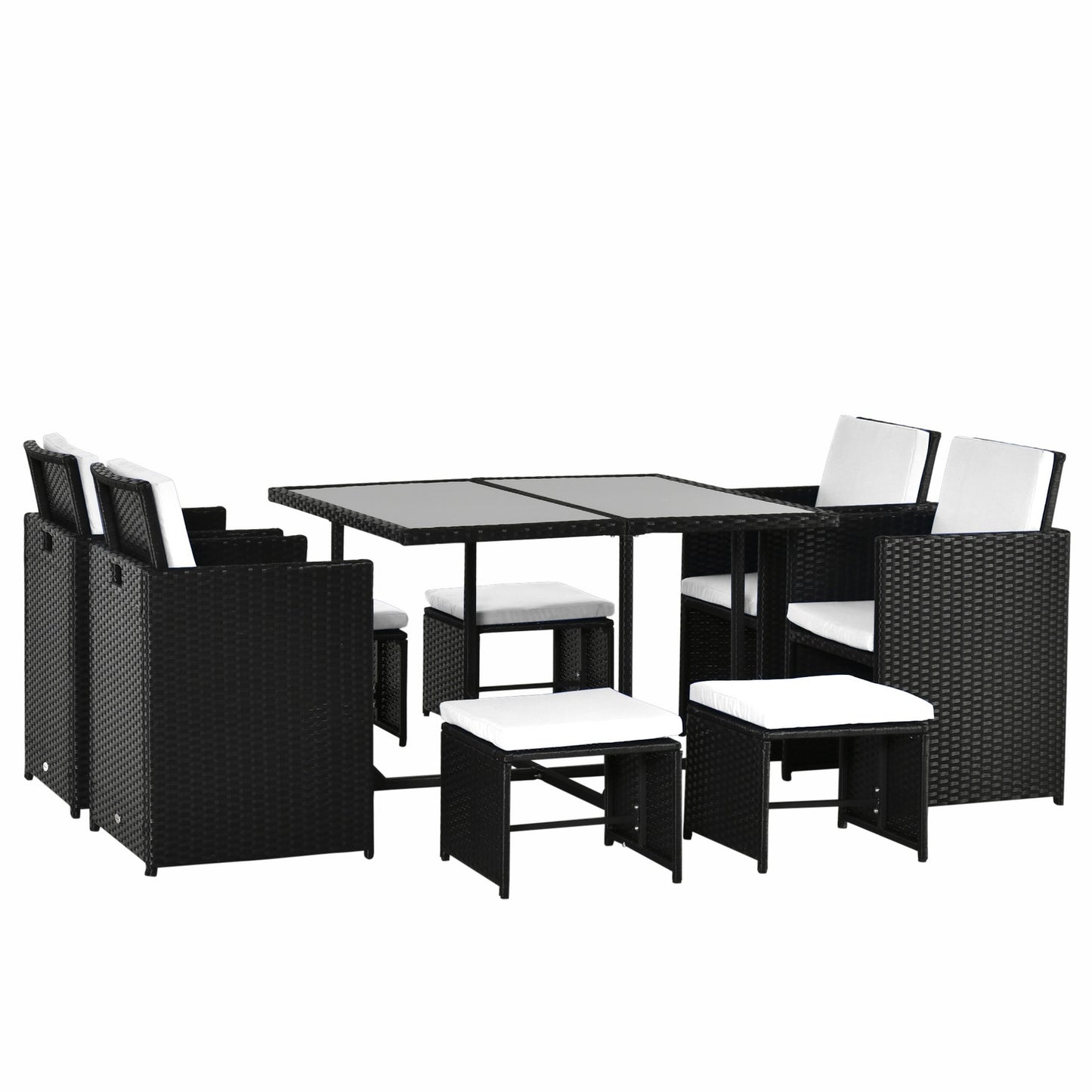 8-person black poly rattan garden seating set