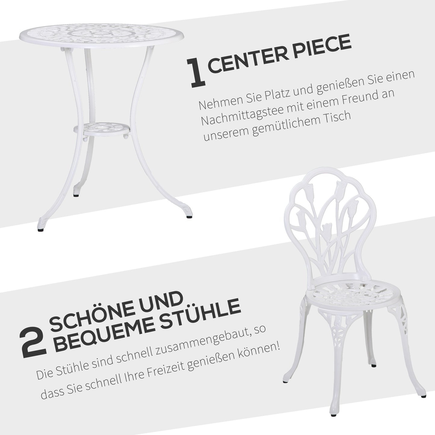 2-person aluminum dining room set with table and chairs, white