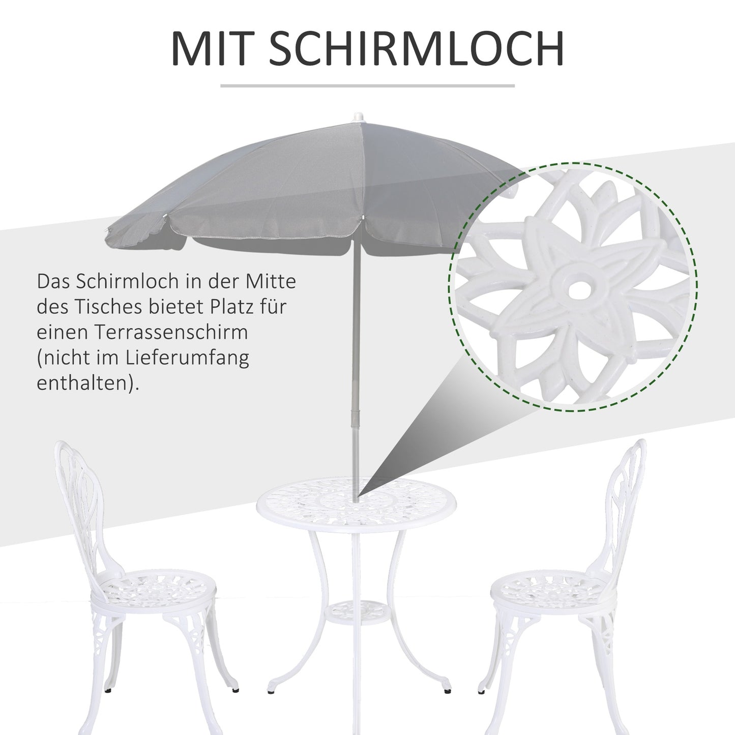 2-person aluminum dining room set with table and chairs, white