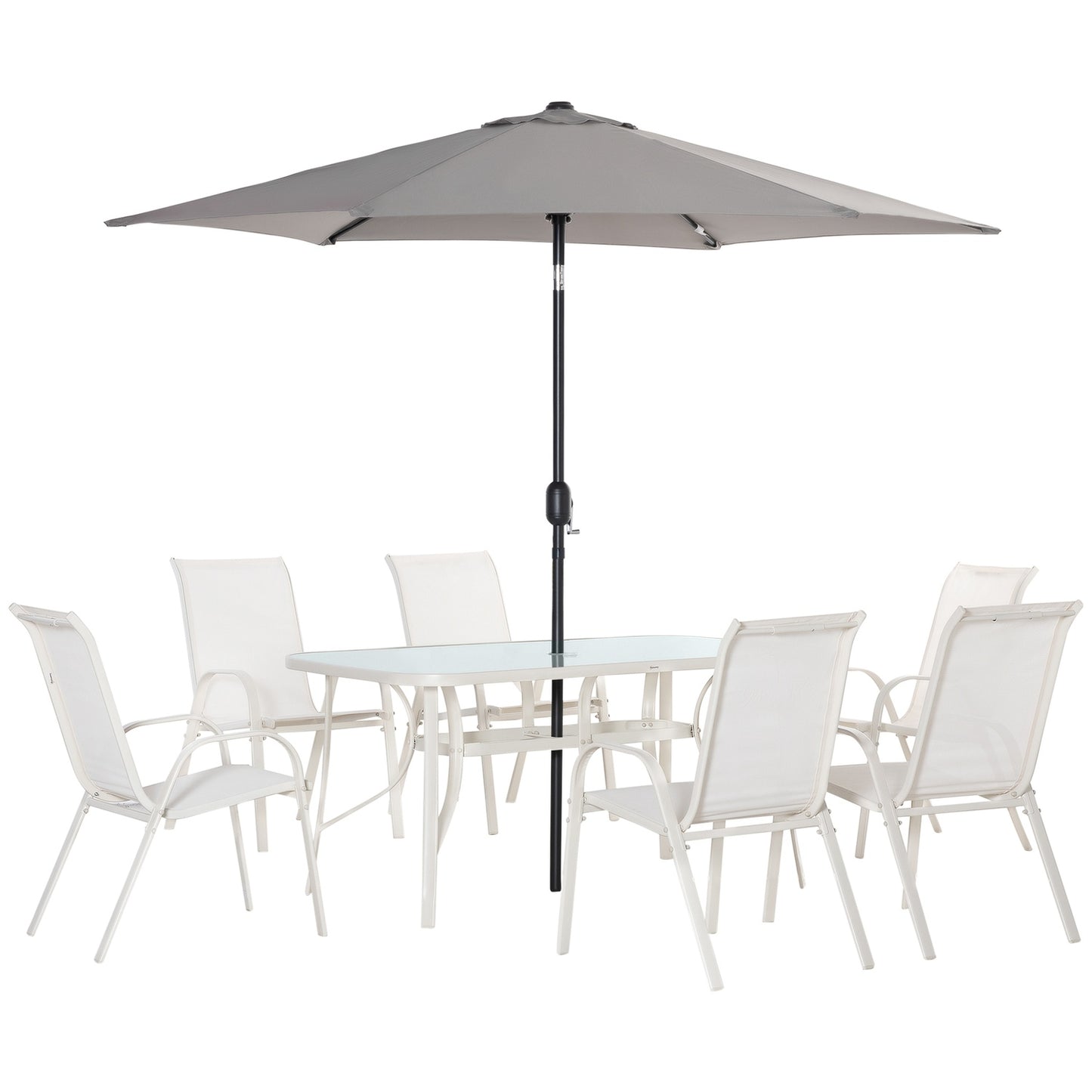 6-person dining room in aluminum with parasol