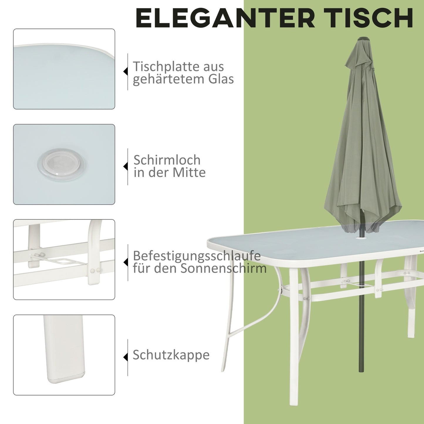 6-person dining room in aluminum with parasol