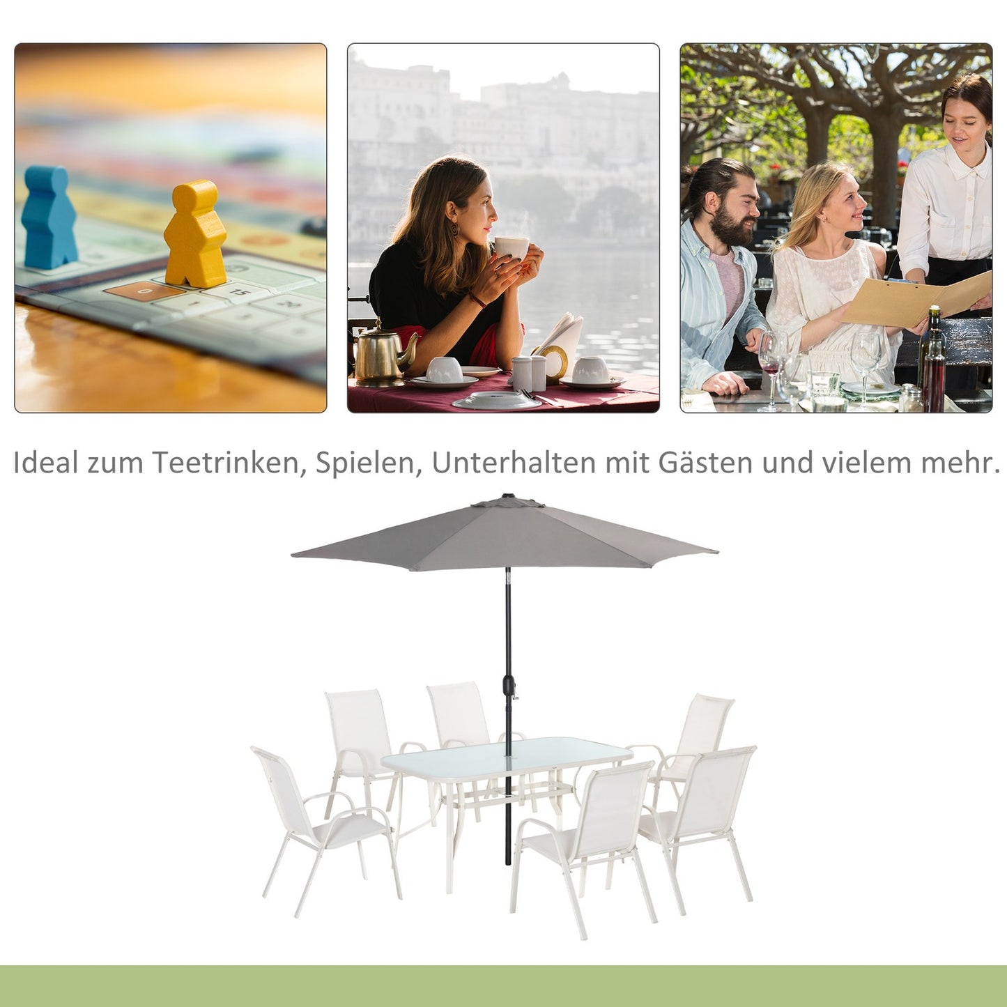 6-person dining room in aluminum with parasol