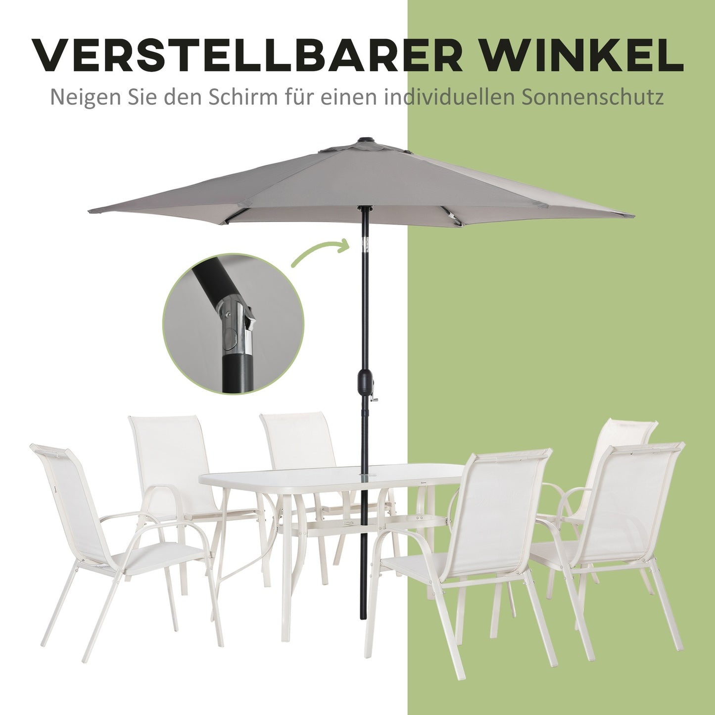 6-person dining room in aluminum with parasol