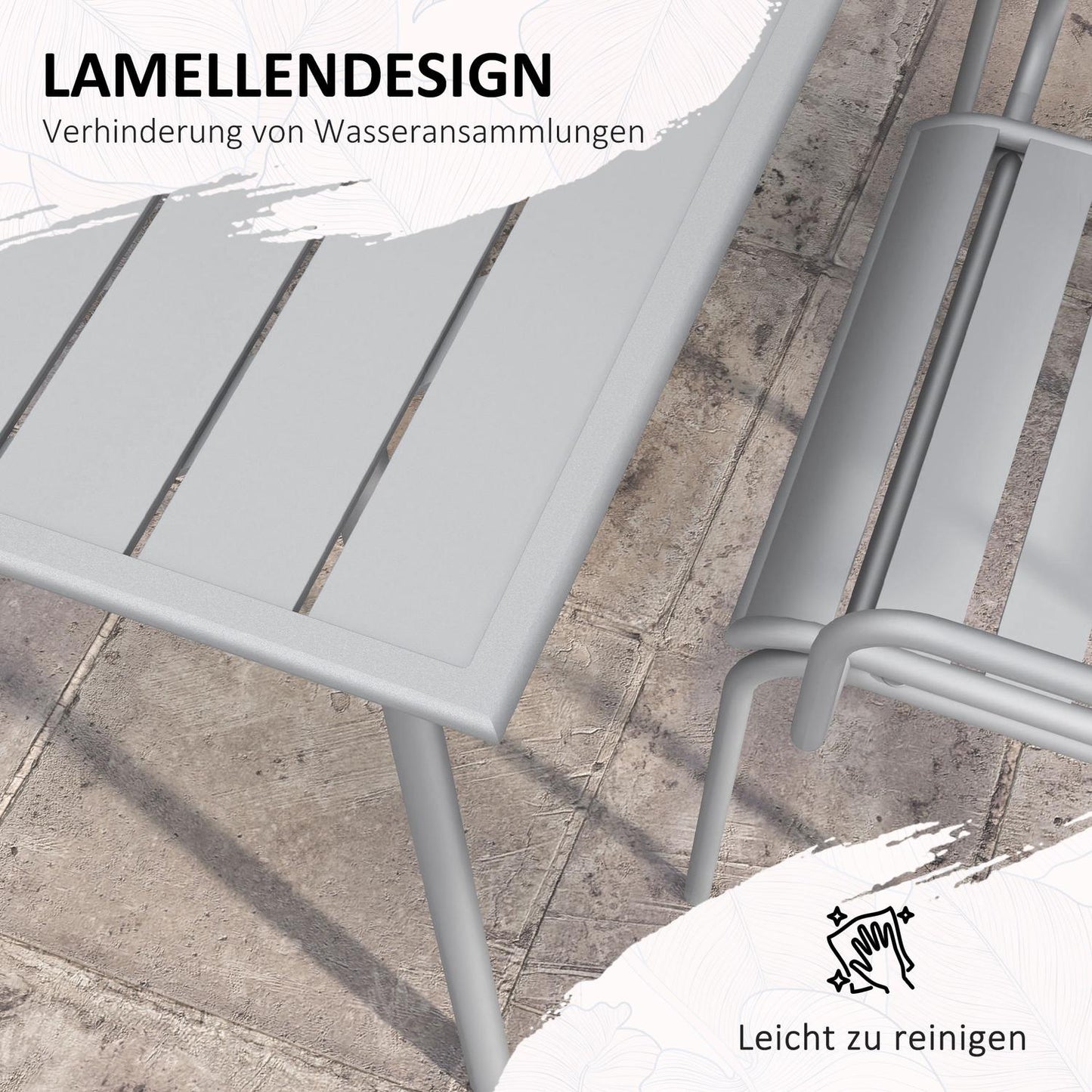 Garden furniture set - Steel dining table & 4 chairs, light grey