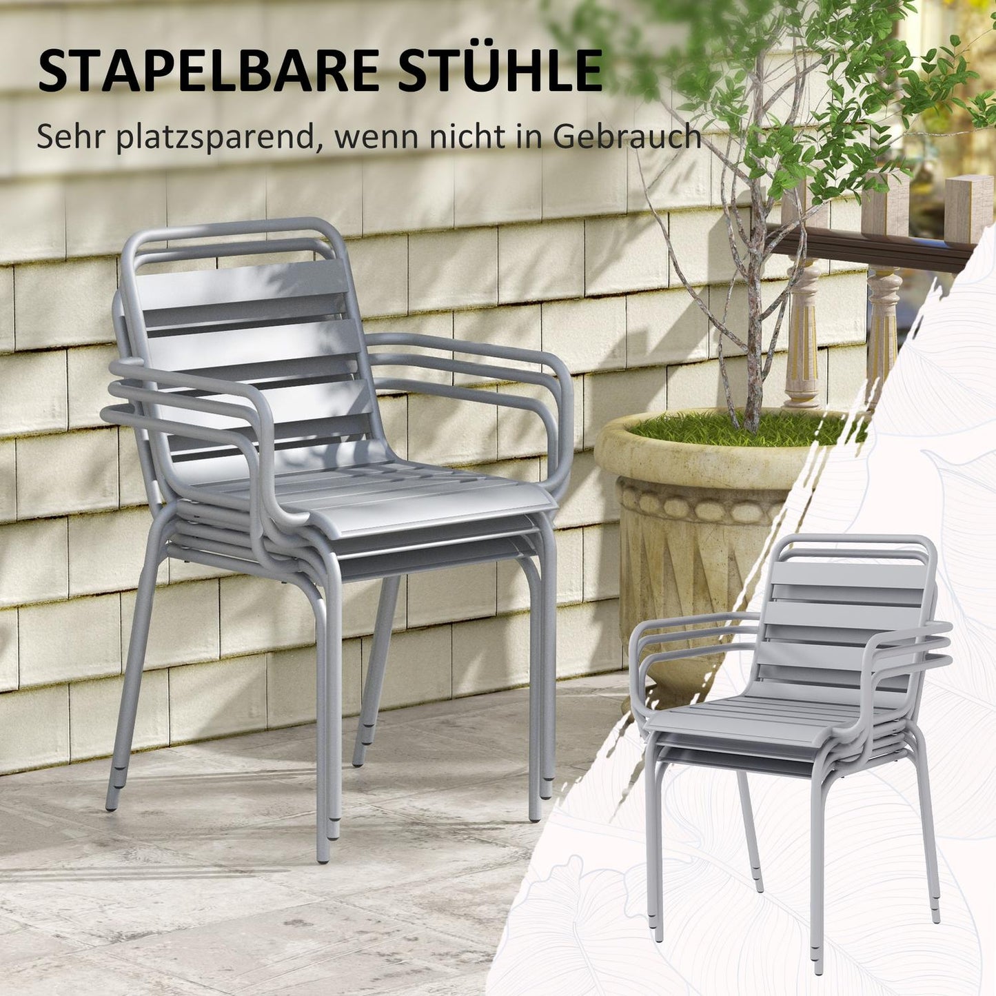 Garden furniture set - Steel dining table & 4 chairs, light grey