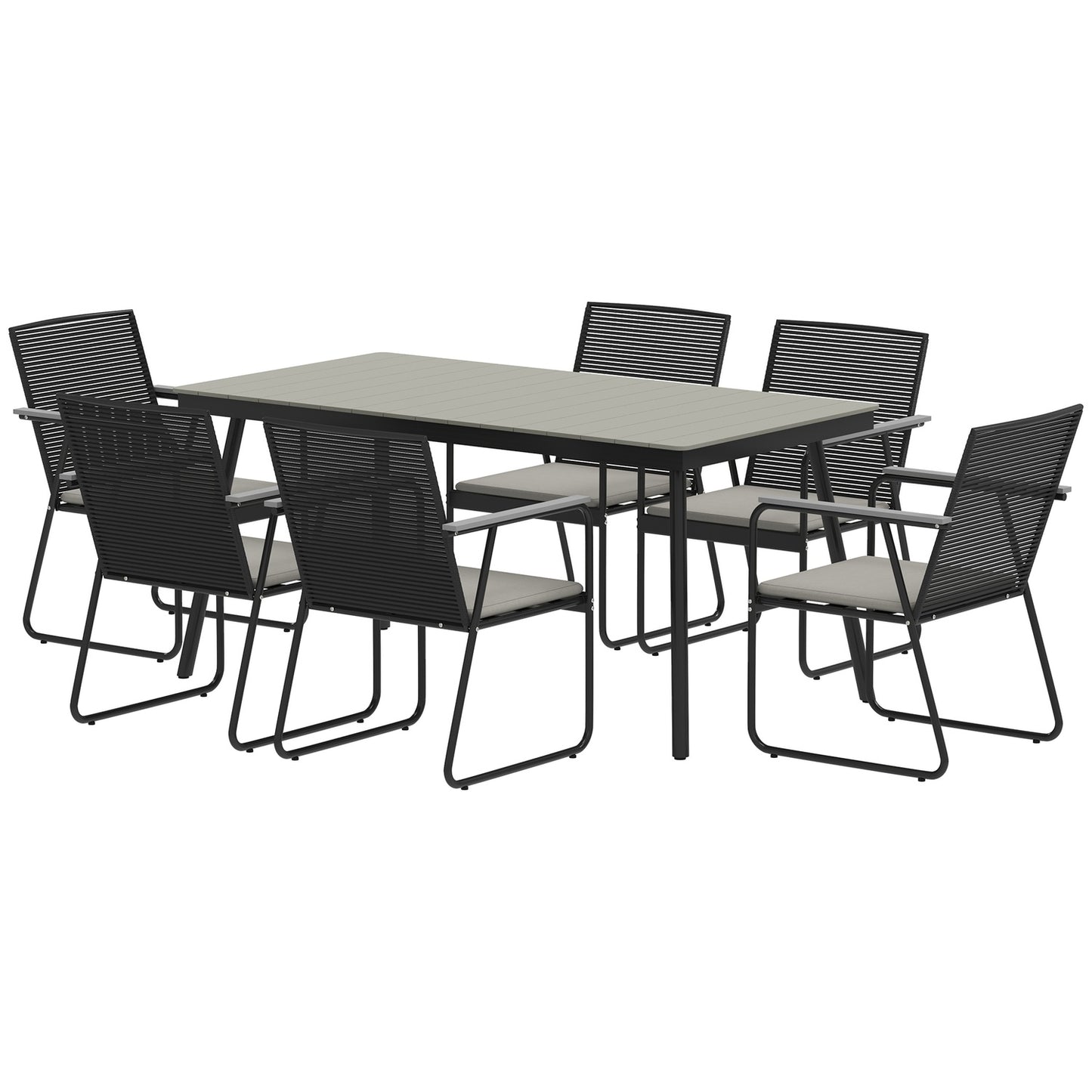7-piece gray metal dining set for 6 - indoor/outdoor use