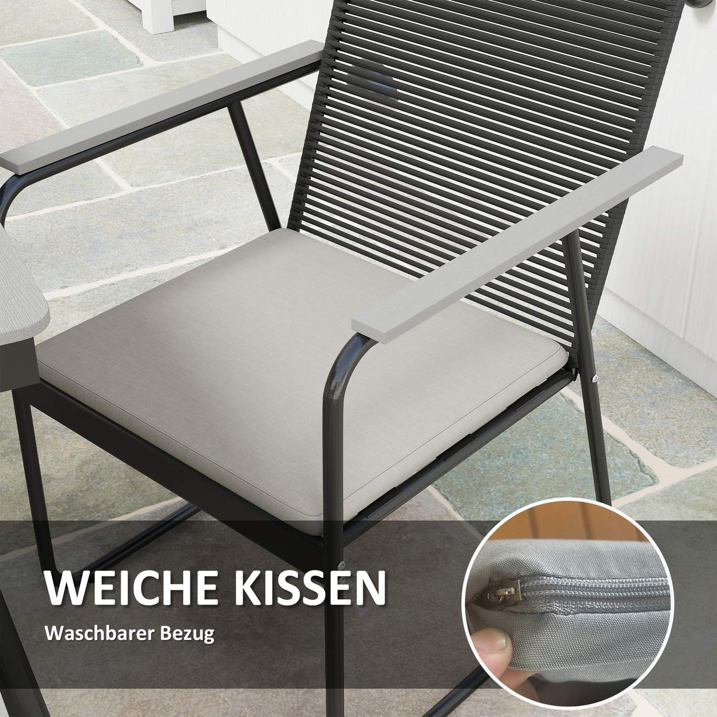 7-piece gray metal dining set for 6 - indoor/outdoor use