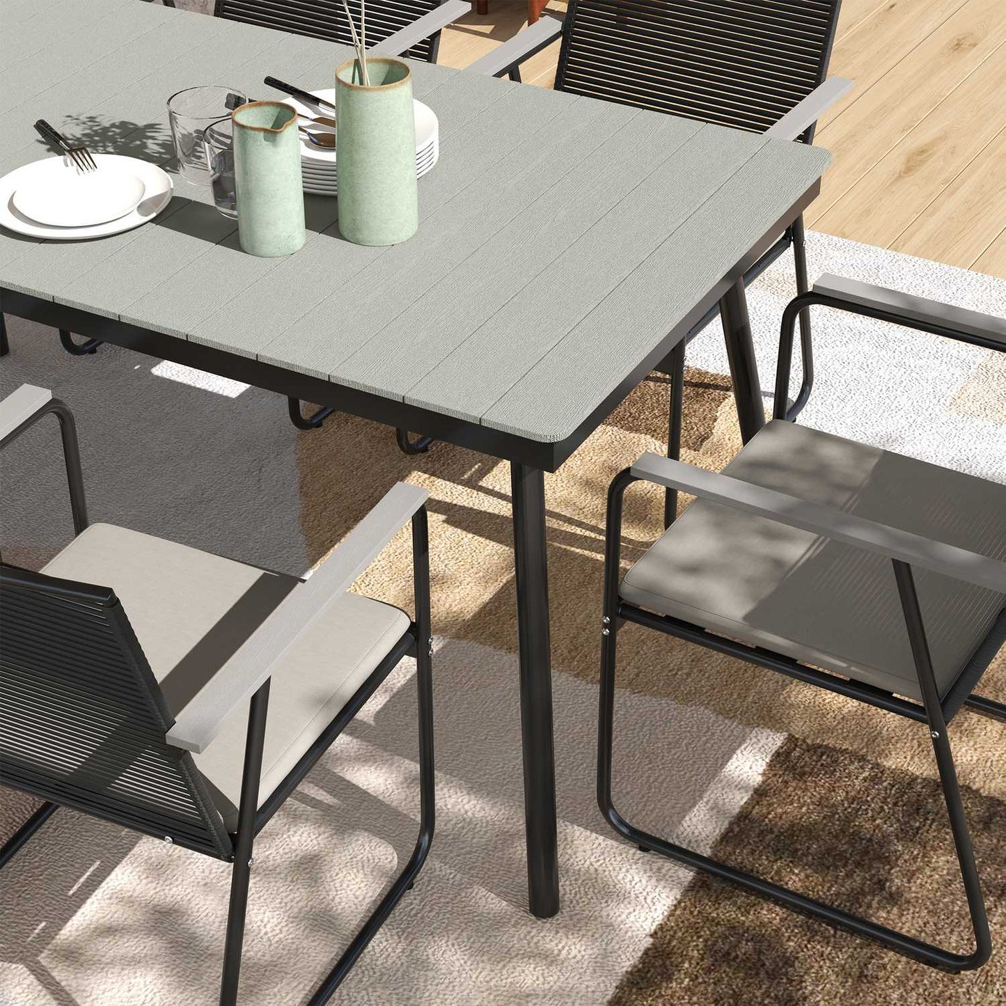 7-piece gray metal dining set for 6 - indoor/outdoor use