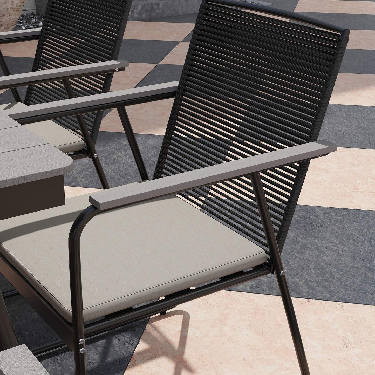7-piece gray metal dining set for 6 - indoor/outdoor use