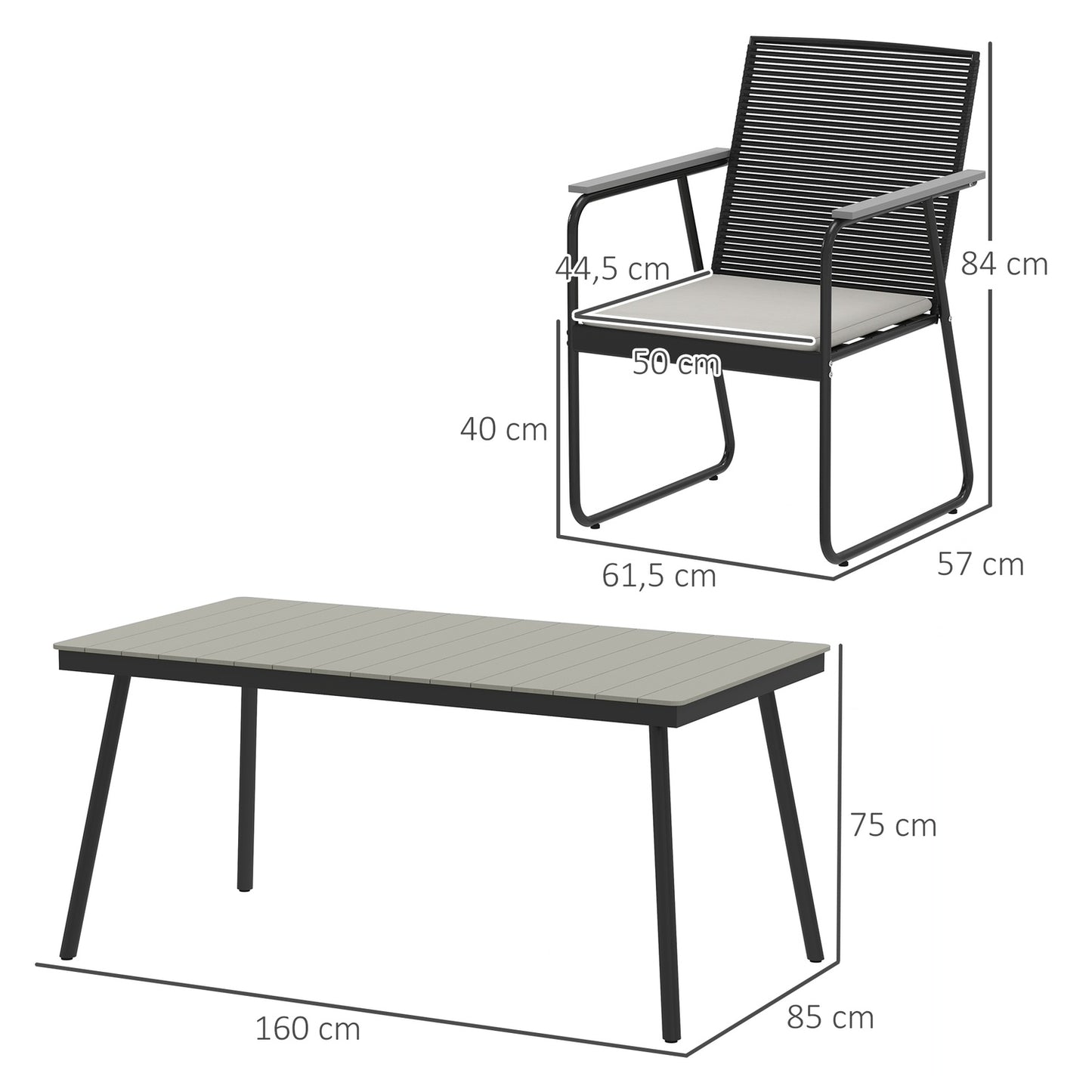 7-piece gray metal dining set for 6 - indoor/outdoor use